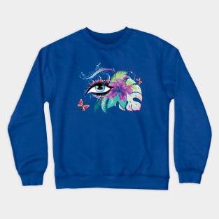 Blue eye with tropic floral and music notes Crewneck Sweatshirt